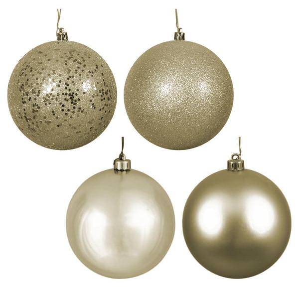 8" Champagne Shiny Matte Glitter Sequin Ball Ornament (4 pack)