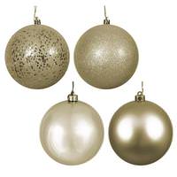 View 8" Champagne Shiny Matte Glitter Sequin Ball Ornament (4 pack)