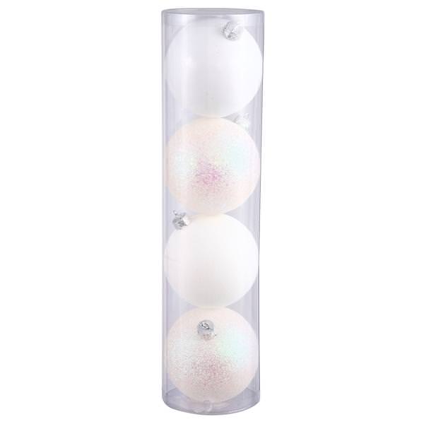10" White Shiny Matte Glitter Sequin Ball Ornament (4 pack)