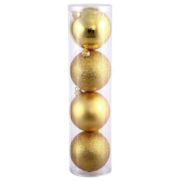 10" Gold Shiny Matte Glitter Sequin Ball Ornament (4 pack)