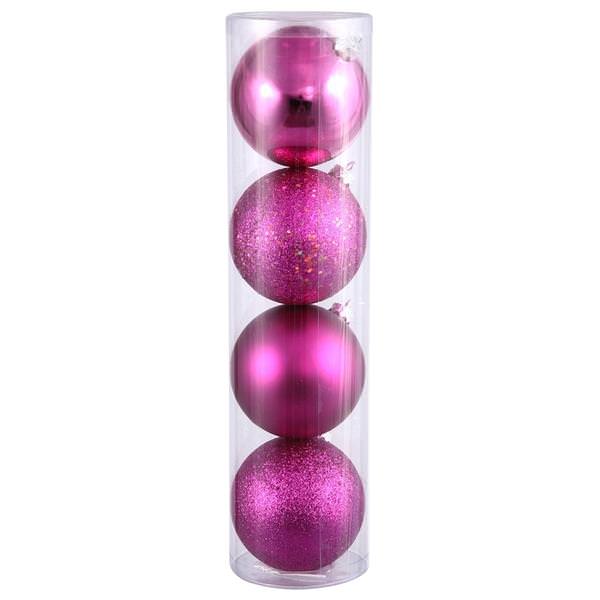 10" Magenta Shiny Matte Glitter Sequin Ball Ornament (4 pack)