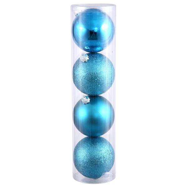 10" Turquoise Shiny Matte Glitter Sequin Ball Ornament (4 pack)
