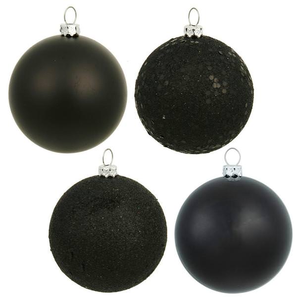 10" Black 4 Finish Matte / Shiny / Sequin / Glitter Ball Ornament (set of 4)