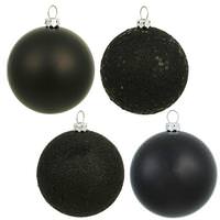 Vickerman 10" Black 4 Finish Matte / Shiny / Sequin / Glitter Ball Ornament (set of 4)