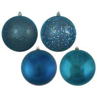View 10" Sea Blue 4 Assorted Finish Ball Ornament (4 pack)