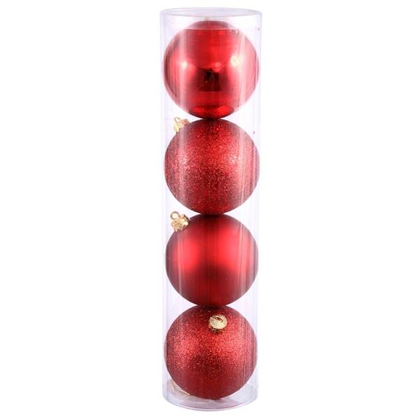12" Red Shiny Matte Glitter Sequin Ball Ornament (4 pack)