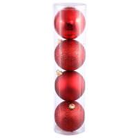View 12" Red Shiny Matte Glitter Sequin Ball Ornament (4 pack)