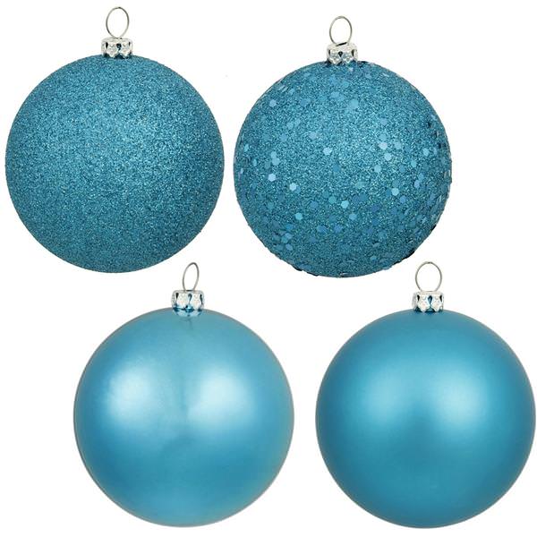 12" Turquoise Shiny Matte Glitter Sequin Ball Ornament (4 pack)