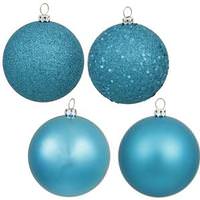 Vickerman 12" Turquoise Shiny Matte Glitter Sequin Ball Ornament (4 pack)