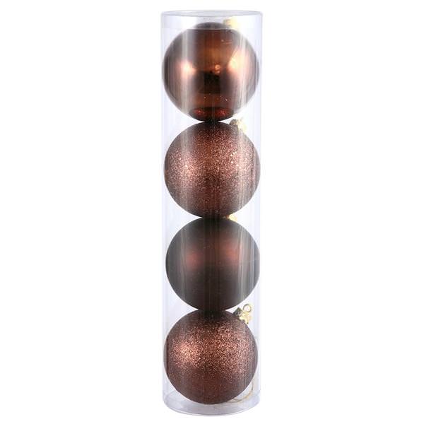 12" Chocolate Shiny Matte Glitter Sequin Ball Ornament (4 pack)