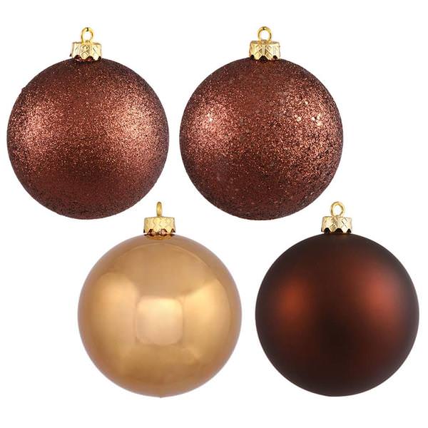 12" Mocha 4 Assorted Finish Ornaments (set of 4)