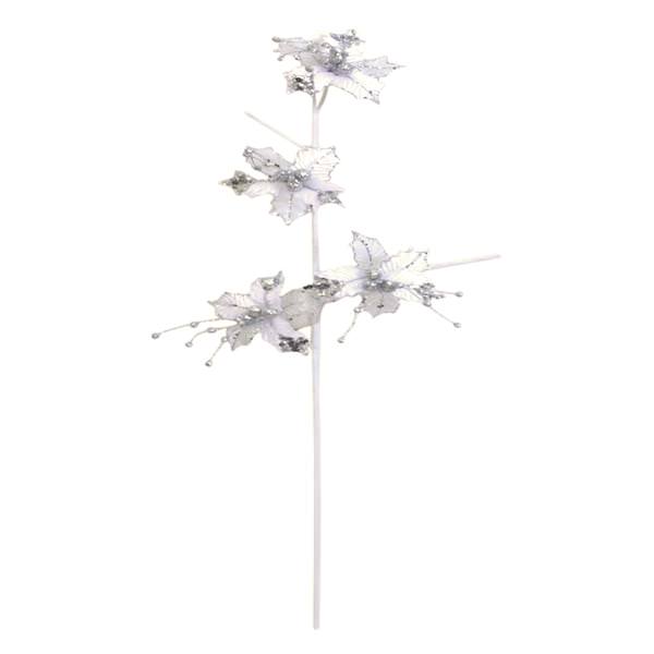29" White Velvet Sheer Holly Spray