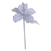 Vickerman 21" White Velvet Sheer Hibiscus 6" Flower Pick