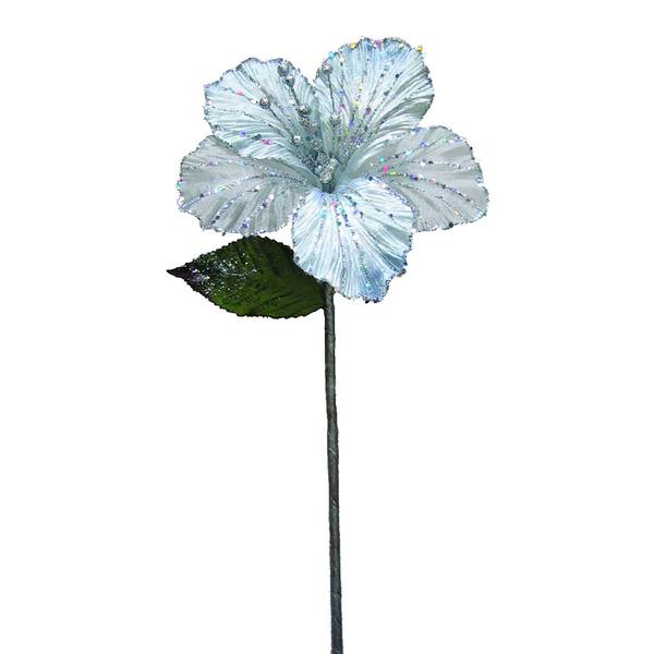 21" Silver Velvet Sheer Hibiscus 6" Flower Pick