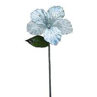 Vickerman 21" Silver Velvet Sheer Hibiscus 6" Flower Pick
