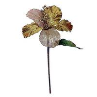 Vickerman 21" Gold Velvet Sheer Hibiscus 6" Flower Pick