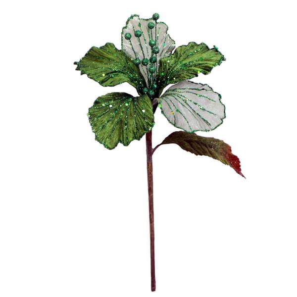 21" Lime Velvet Sheer Hibiscus 6" Flower Pick