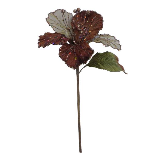 21" Chocolate Velvet Sheer Hibiscus 6" Flower Pick