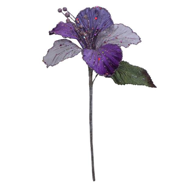 21" Purple Velvet Hibiscus 6" Flower Pick