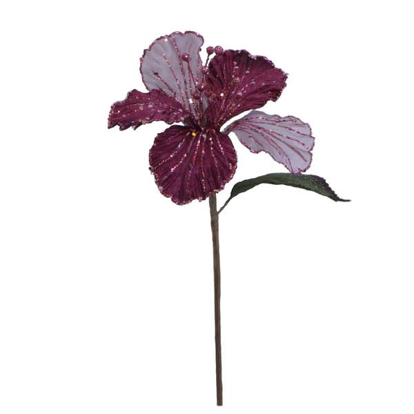 21" Mauve Velvet Sheer Hibiscus 6" Flower Pick