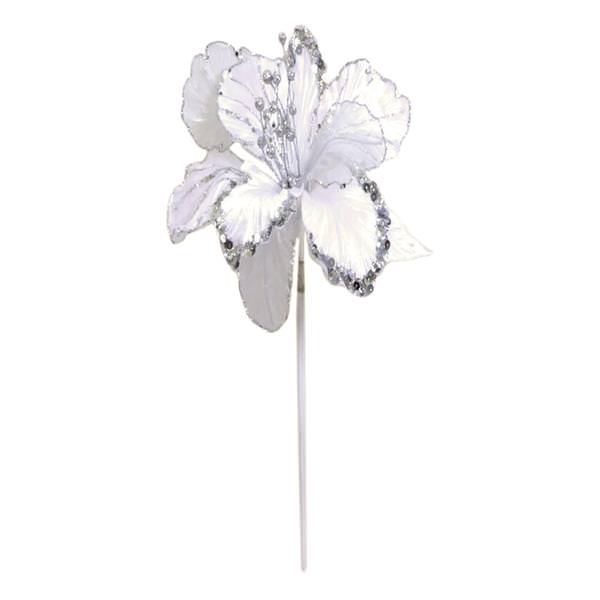 27" White Glitter Amaryllis 7.5" Flower Pick