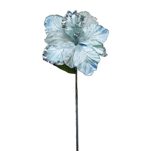 27" Silver Glitter Amaryllis 7.5" Flower Pick