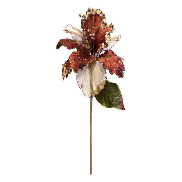 27" Chocolate Glitter Amaryllis 7.5" Flower Pick