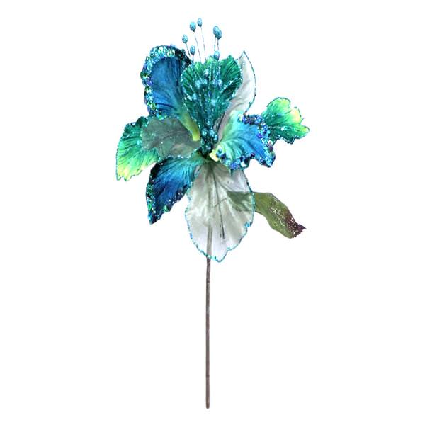 27" Peacock Glitter Amaryllis 7.5" Flower Pick