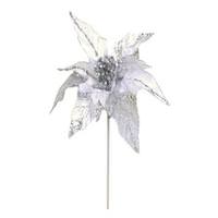 Vickerman 32" White Glitter Poinsettia 11" Flower Pick