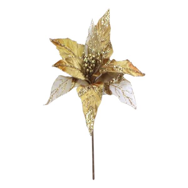 32" Gold Glitter Poinsettia 11" Flower Pick