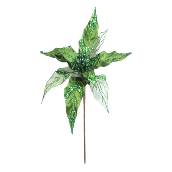 32" Lime Glitter Poinsettia 11" Flower Pick