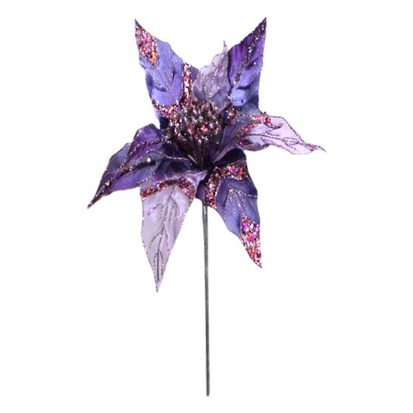 32" Purple Glitter Poinsettia 11" Flower Pick
