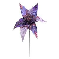 Vickerman 32" Purple Glitter Poinsettia 11" Flower Pick