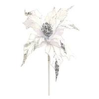 Vickerman 31" White Glitter Poinsettia 13" Flower Pick