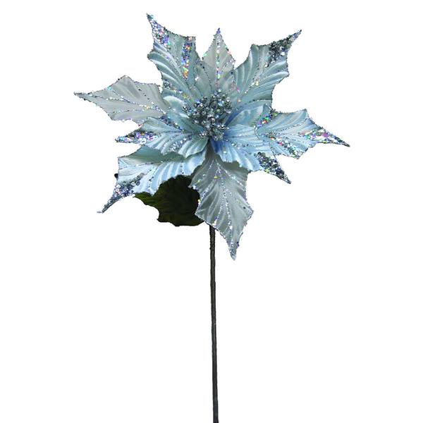 31" Silver Glitter Poinsettia 13" Flower Pick