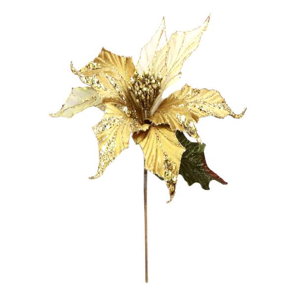 31" Gold Glitter Poinsettia 13" Flower Pick