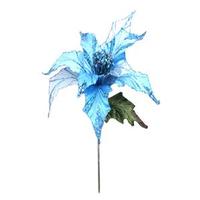 Vickerman 31" Aqua Glitter Poinsettia 13" Flower Pick