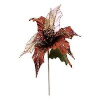 Vickerman 31" Chocolate Glitter Poinsettia 13" Flower Pick