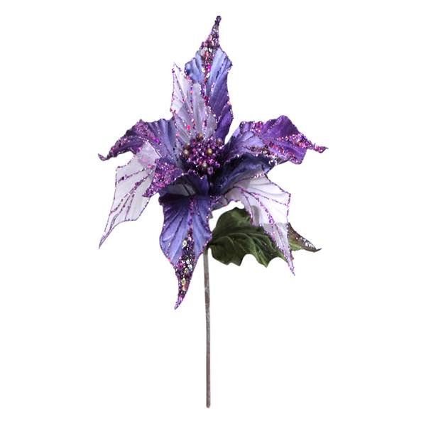 31" Purple Glitter Poinsettia 13" Flower Pick