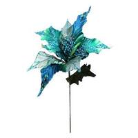 Vickerman 31" Peacock Glitter Poinsettia 13" Flower Pick