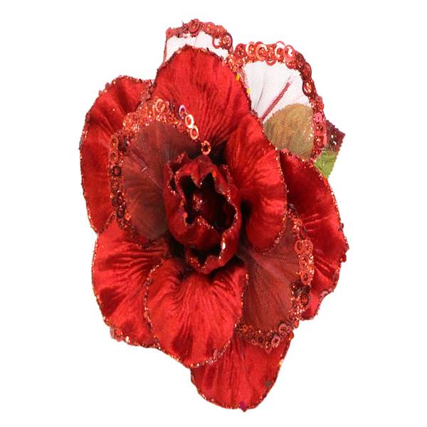 26" Red Velvet Sheer Rose 6" Flower Pick