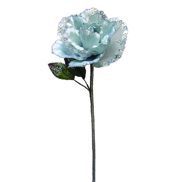 26" Silver Velvet Sheer Rose 6" Flower Pick