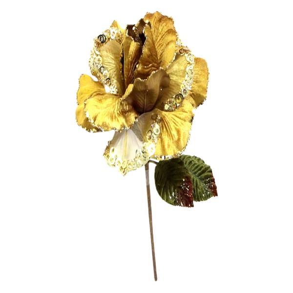 26" Gold Velvet Sheer Rose 6" Flower Pick
