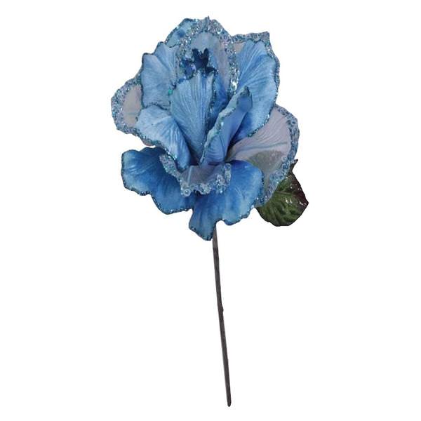 26" Aqua Velvet Sheer Rose 6" Flower Pick