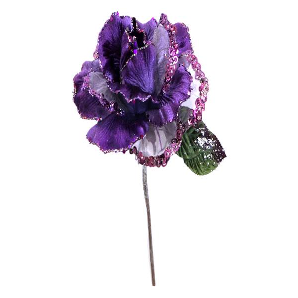 26" Purple Velvet Sheer Rose 6" Flower Pick