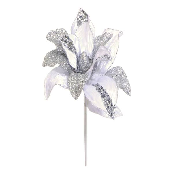 31" White Glitter Magnolia 13" Flower