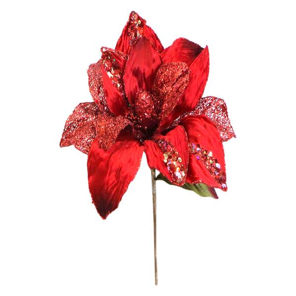 31" Red Glitter Magnolia 13" Flower