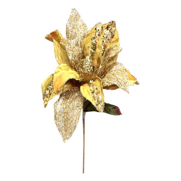 31" Gold Glitter Magnolia 13" Flower