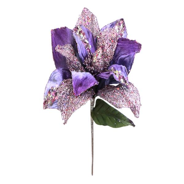 31" Purple Glitter Magnolia 13" Flower