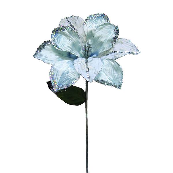 30" Silver Beaded Magnolia 11" Flower Pick